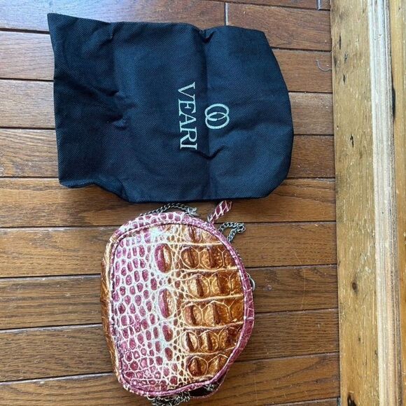 Veari Crocodile‎ Leather Chain Strap Bag Cross Body Purse Brown Pink W/ Dust Bag - Picture 14 of 16